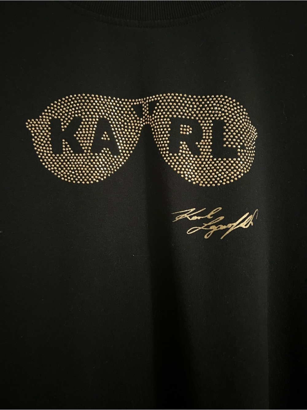 Karl Lagerfeld black lightweight sweatshirt gold bling sunglasses size XS - Picture 2 of 6